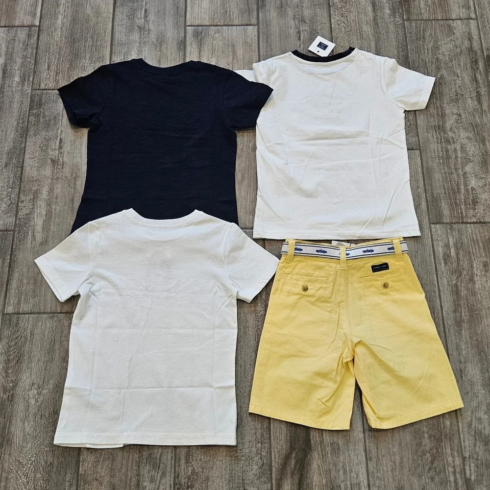 Janie and Jack Tee Shorts Lot of 4 Boys 6 NEW Blue White Yellow Dog Car Preppy